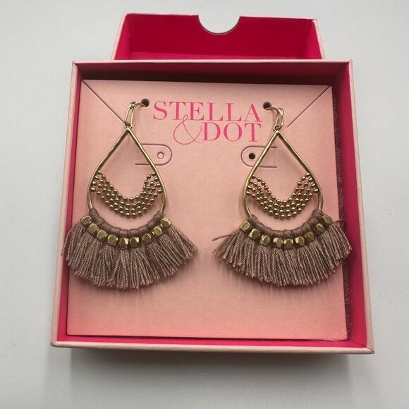 Stella & Dot Jewelry - Stella & Dot Roman Chandelier Earrings Gold Tone Fringe Beaded Boho Statement